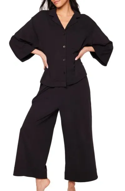 Petite Plume Olivia Wide Leg Pima Cotton Pajamas In Black