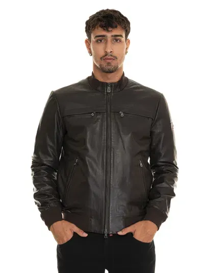 Peuterey Sandsleatherws06 Leather Harrington Jacket In Brown