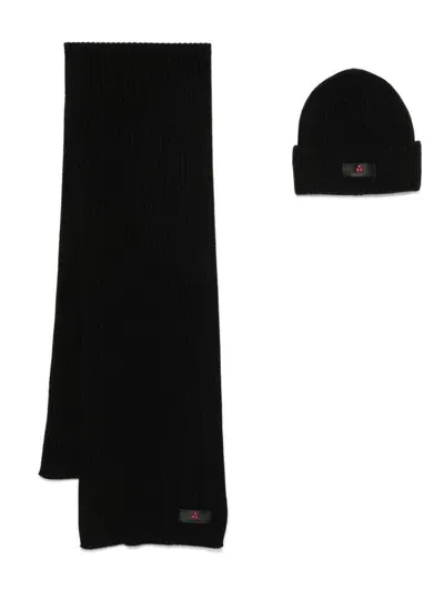 Peuterey Savis/anis Beanie Hat And Scarf Set In Black