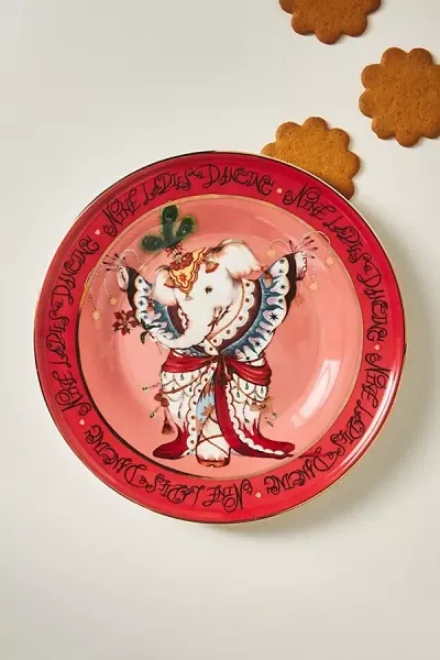 Phannapast Taychamaythakool Phannapast 12 Days Of Christmas Stoneware Dessert Plate In Red