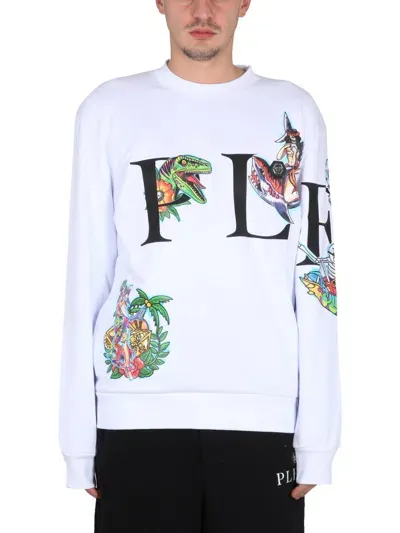 Philipp Plein Logo-print Crew Neck Sweatshirt In White