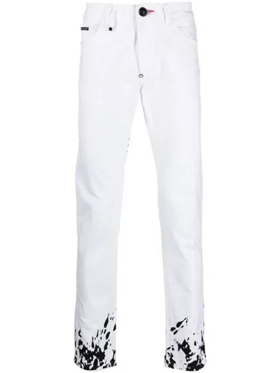 Philipp Plein Graphic-print Slim-cut Jeans In White