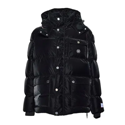 Philipp Plein Logo-appliqué Hooded Puffer Jacket In Black