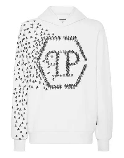 Philipp Plein Skull And Bones Cotton Hoodie In White