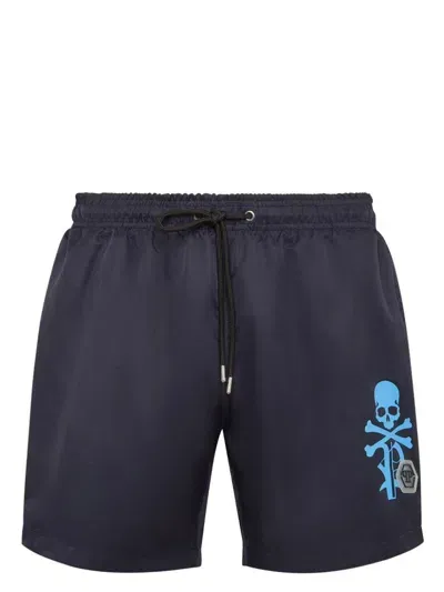 Philipp Plein Logo-print Swim Shorts In Blue