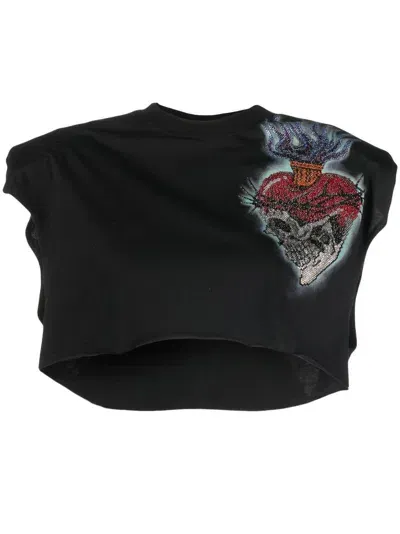 Philipp Plein Love Tattoo Cropped T-shirt In Black