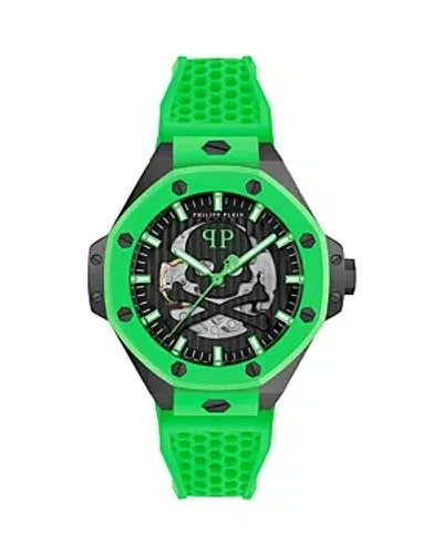 Philipp Plein Men's Automatic Skeleton Royal Green Silicone Strap Watch 46mm In Black