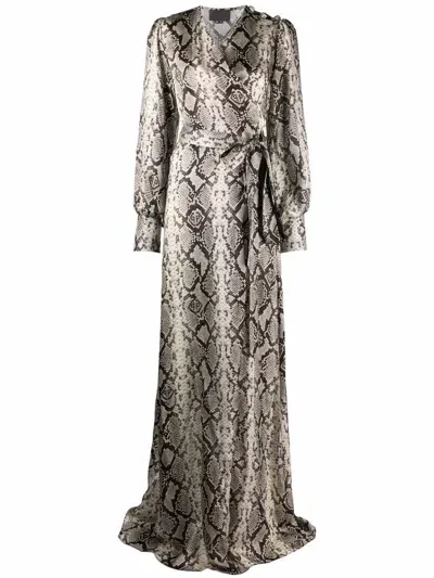 Philipp Plein Python-print Silk Long Dress In Multi