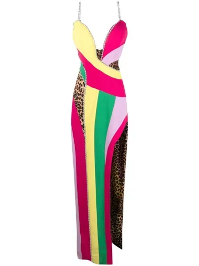 Philipp Plein Rainbow-patchwork Long Dress In Multi