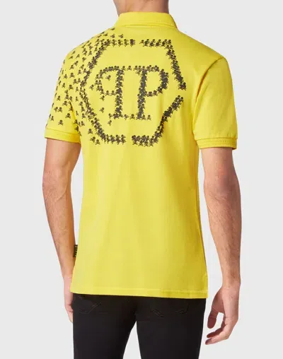 Philipp Plein Skull And Bones Cotton Polo Shirt In Yellow