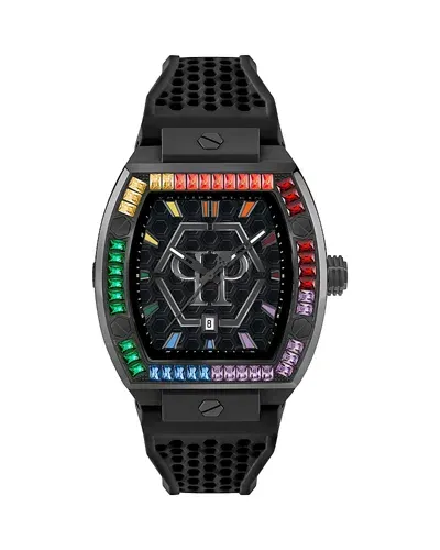 Philipp Plein Men's Hexagon Phantom Black Silicone Strap Watch 44x56mm