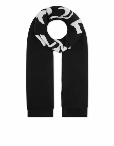 Philipp Plein Gothic Plein Intarsia Knit-logo Scarf In Black