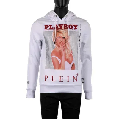 Pre-owned Philipp Plein X Playboy Victoria Silvstedt Hoodie Sweater Kristalle Logo Weiss