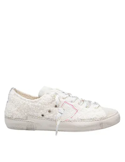 Philippe Model Low Sneaker With Calfskin Upper And Teddy Effect In White