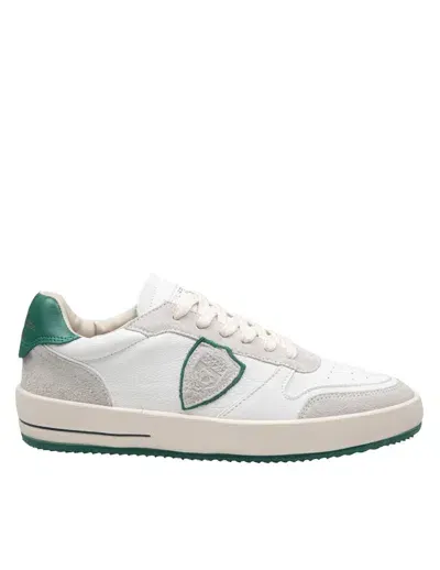 Philippe Model Nice Low Sneakers In Leather And Suede Color White And Green