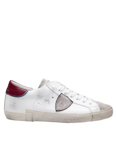 Philippe Model Prsx Low Leather Sneakers White And Burgundy