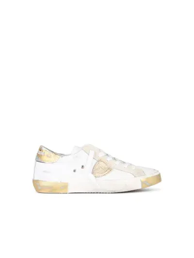 Philippe Model Prsx White Leather Blend Sneakers In Neutrals