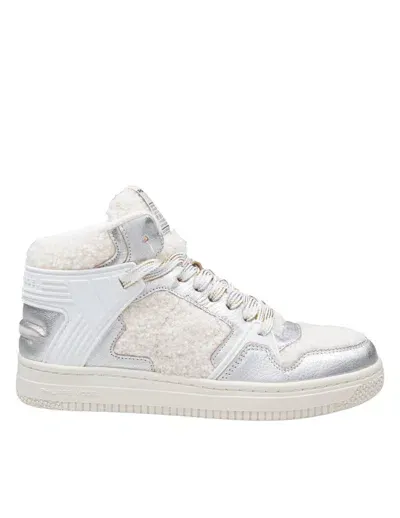 Philippe Model Sneakers La Grand Mid In Leather And Faux Sheepskin In White