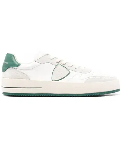 Philippe Model Nice Low Sneakers In Leather And Suede Color White And Green