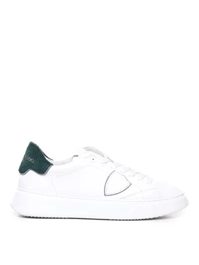 Philippe Model Temple Low Sneakers In White Leather In Green