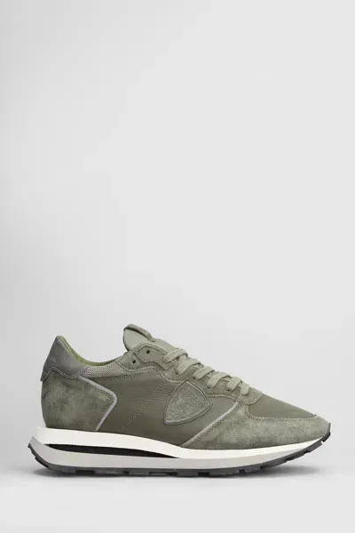 Philippe Model Tropez Haute Low Sneakers In Green Suede And Leather