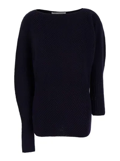 Philosophy Di Lorenzo Serafini Blue Asymmetric Sweater With Boat Neck In Wool Blend Woman