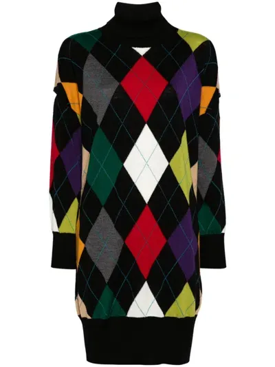 Pierantoniogaspari Argyle-intarsia Midi Dress In Black