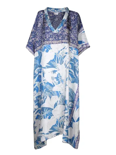 Pierre-louis Mascia Floral-print Handkerchief Silk Kaftan In Blue