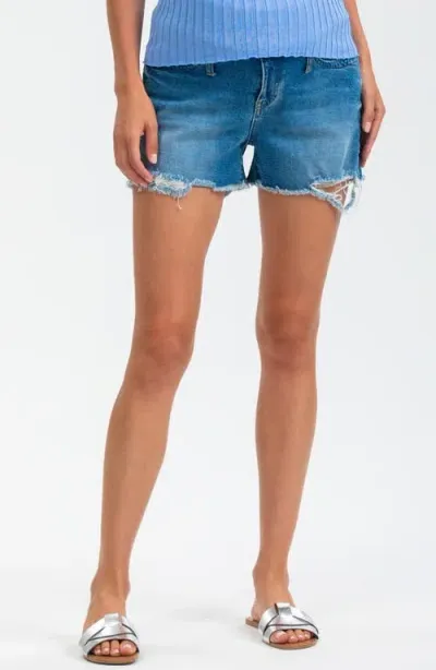 Pietro Brunelli Distressed Maternity Denim Shorts In Medium Blue