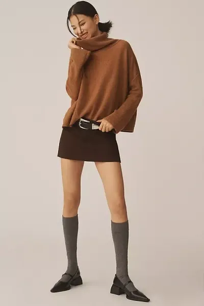 Pilcro Cashmere Wide-sleeve Scrunched Turtleneck Sweater In Beige