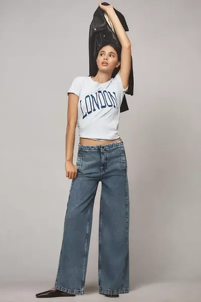 Pilcro Pull-on High-rise Wide-leg Track Jeans In Blue