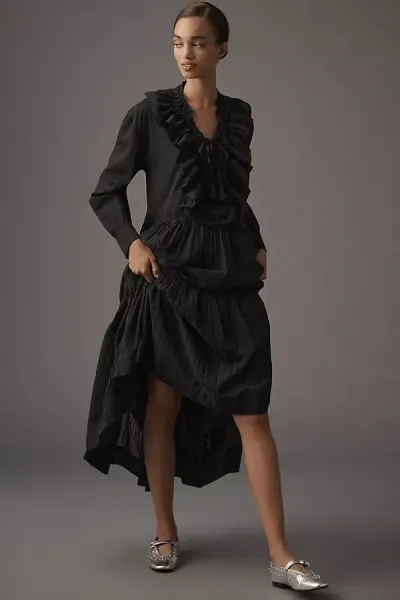 Pilcro Ruffled Tiered Midi Dress In Black