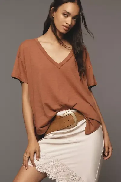 Pilcro The Jordyn Perfect Oversized Cotton-slub T-shirt By : V-neck Edition In Brown