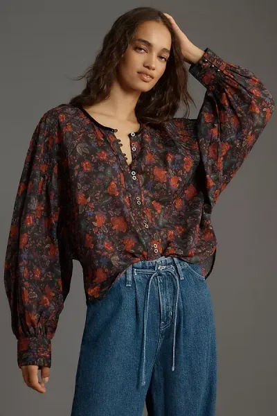 Pilcro The Sidney Batwing Blouse By : Button Loop Edition In Multicolor