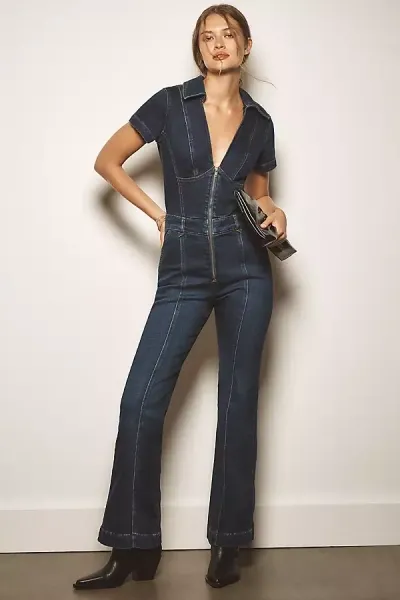 Pilcro The Slim Flared Overalls By  In Blue