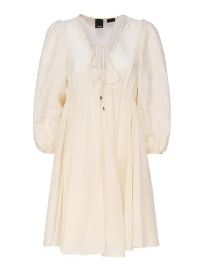 Pinko Beowulf Dress In Blended Silk And Cotton In Beige