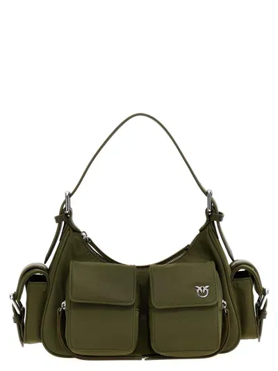 Pinko Logo Plaque Cargo Shoulder Bag In Green