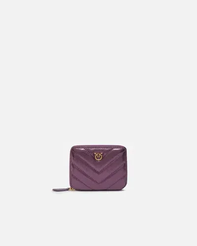 Pinko Laminated And Quilted Leather Small Wallet In Purple