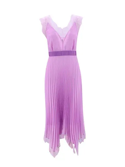 Pinko Las Heras Asymmetric Pleated Midi Dress In Purple