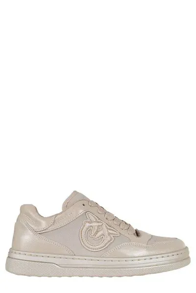 Pinko Laminated Suede Sneakers In Neutrals