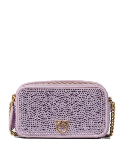 Pinko Love Bird Embellished Zipped Crossbody Bag  In Purple