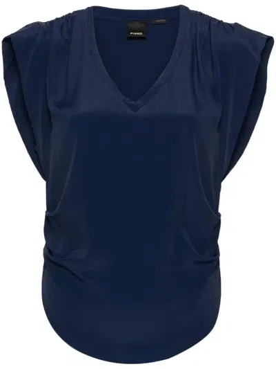 Pinko V-neck Draped Blouse In Blue