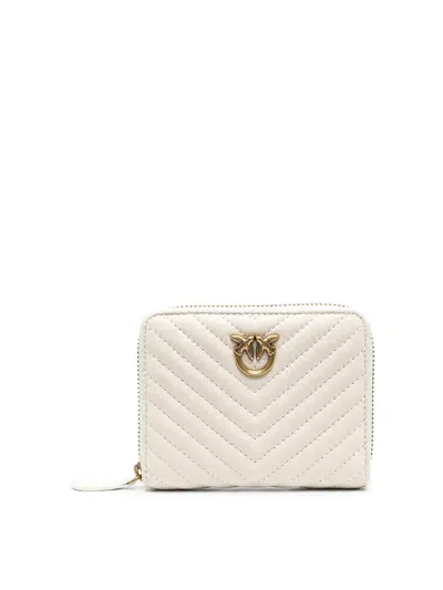 Pinko Logo-plaque Quilted Leather Wallet In White