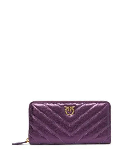 Pinko Ryder Chevron Leather Wallet In Purple