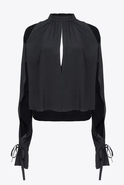 Pinko Silk-blend Blouse With Ruffled Sleeves In Limo Black