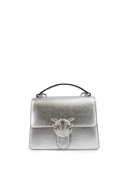 Pinko Silver Laminated Mini Love Bag In Neutral