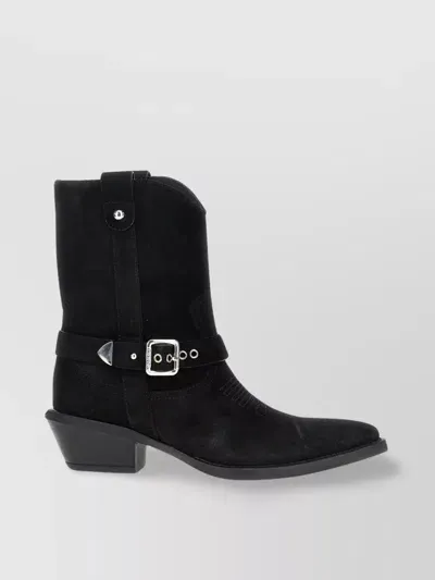 Pinko Tex Suede Ankle Boots In Limo Black