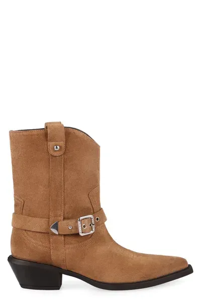 Pinko Tex Suede Ankle Boots In Beige