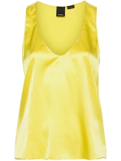 Pinko Marzemino Satin Blouse In Yellow