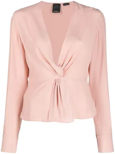 Pinko Twist-detailing V-neck Top In Rosa